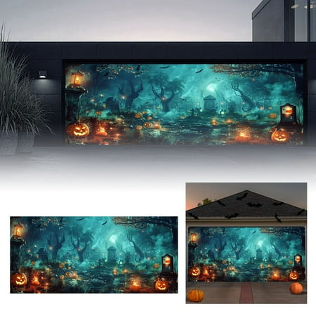 

Happy Halloween Halloween Background Halloween Party Cemetery Moon Pumpkin Fire Garage Background Party Decorations!