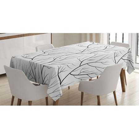 Japanese Style Kitchen Table Home Decor Tablecloth, Winter Tree Leaf Nature Theme Leafless Delicate Branches Pattern Japanese Style, Rectangular Table Cover for Dining Room Kitchen, 52 X 70 Inches, White Black, by Ambesonne ()
