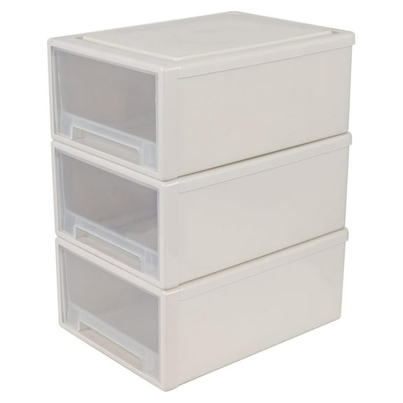 18 Quart Plastic Compact Stacking Storage Drawers, Stackable Plastic Drawers Organizer, 3 Packs Large (18 Quart) White