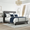 thumbnail image 6 of Gray Queen Size Bed Frame, Upholstered Bed Frame Queen, Linen Fabric Platform Bed Frame with Button Tufted Headboard, 500LBS Load Capcity, 6 of 10