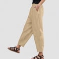 thumbnail image 2 of KPOPLK Cargos Pants Women Low Waist Short Jeans Pants for Women Ladies Capri Pants Pull On Stretch Summer Linen Pants for Women 2024 Home Pants Women Cotton Size XL,Khaki, 2 of 8
