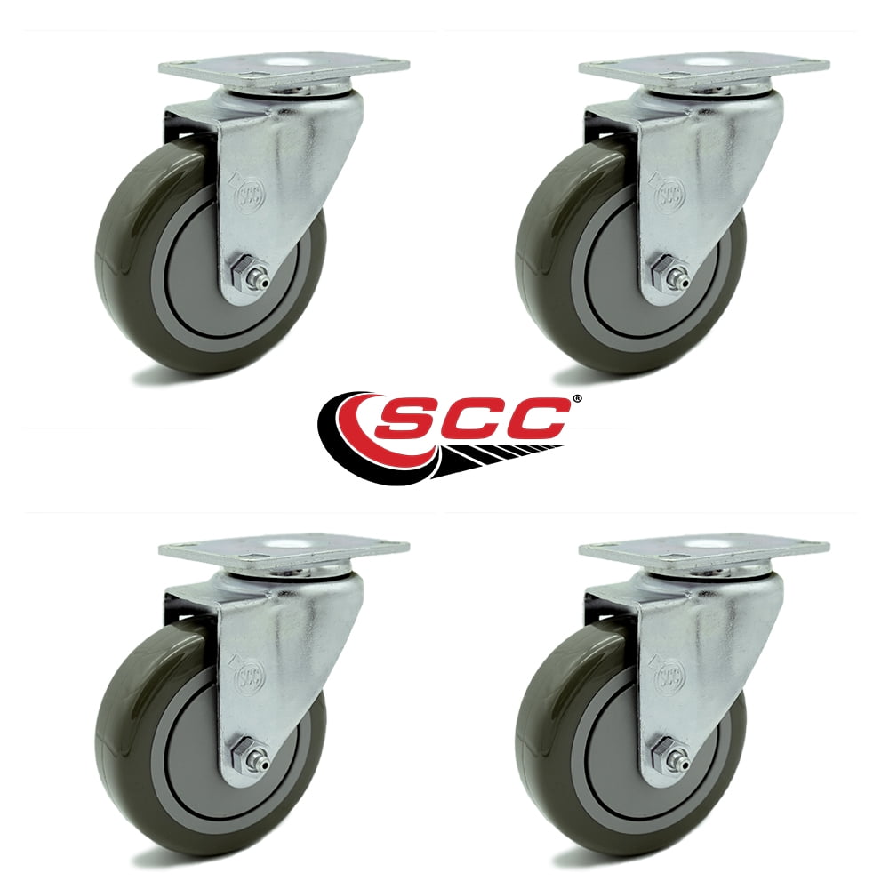4 Inch Gray Polyurethane Wheel Swivel Top Plate Caster Set Service Caster