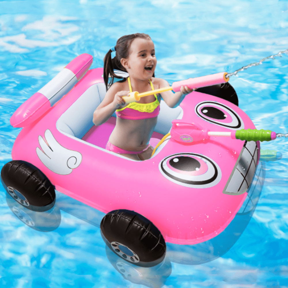 Big Summer Inflatable Pirate Boat Pool Float for Kids with Built-in Squirt Gun Inflatable Ride-on for Kids Age 3-7