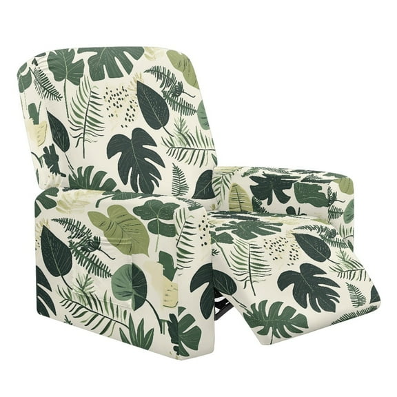Xoenoiee Tropical Palm Leaves Pattern Recliner Chair Covers, Stretch Recliner Cover with Elastic Bottom, Soft Lazy Boy Reclining Rocker Slipcover for Living Room