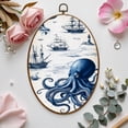 thumbnail image 7 of Canvas Wall Art Octopus Nautical Lighthouse Anchor Sailboat Ships Blue Sailing Sea Oval Framed Canvas Prints Vintage Wall Hanging Decor for Home Office Decorations 8.6"x11.4", 7 of 7