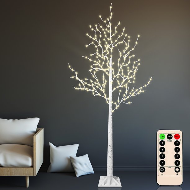 Battery Powered 6FT 440LT Lighted Birch Tree, Warm White LED Timer Tabletop Tree Light for Home