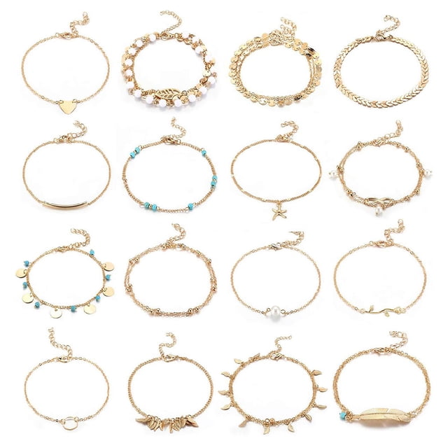 ZheElen 12 Pcs Bracelets Couleur-Résistant Durable Confortable Chevilles Chaînes Exquis Chic Chevilles Filles pour Déco de Robe Type 1 Type 6
