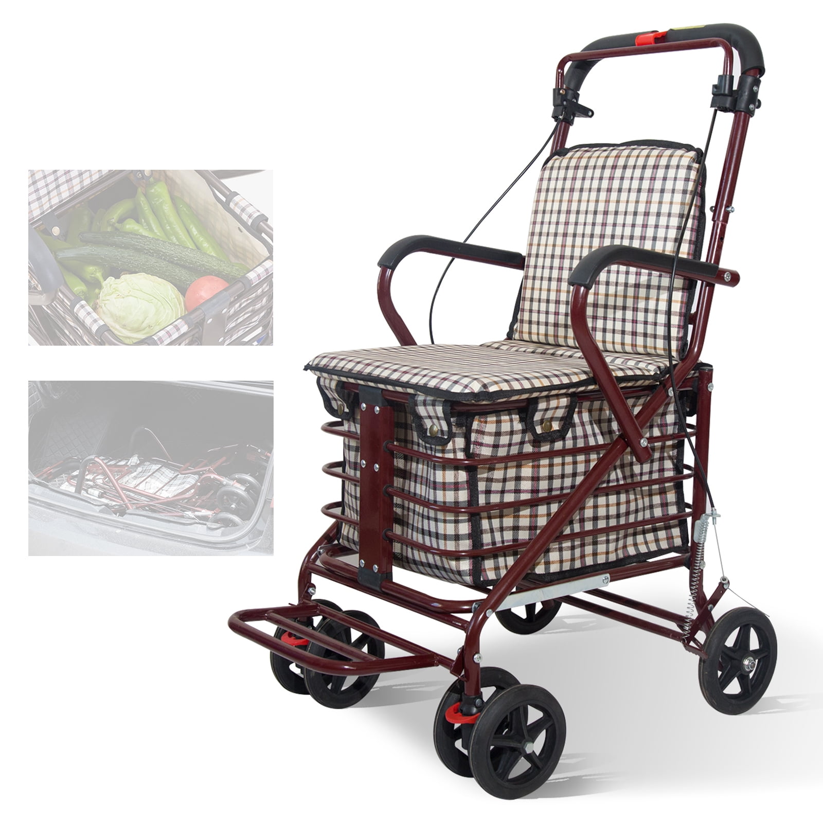 Elderly Friendly Lightweight Folding Four Wheel Walker with Seat Heavy Duty Shopping Cart Walmart