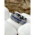 thumbnail image 4 of Metal Masters Mens Carbon Fiber Tungsten Carbide Ring Blue Wood Wedding Band Gunmetal 8mm, 4 of 7