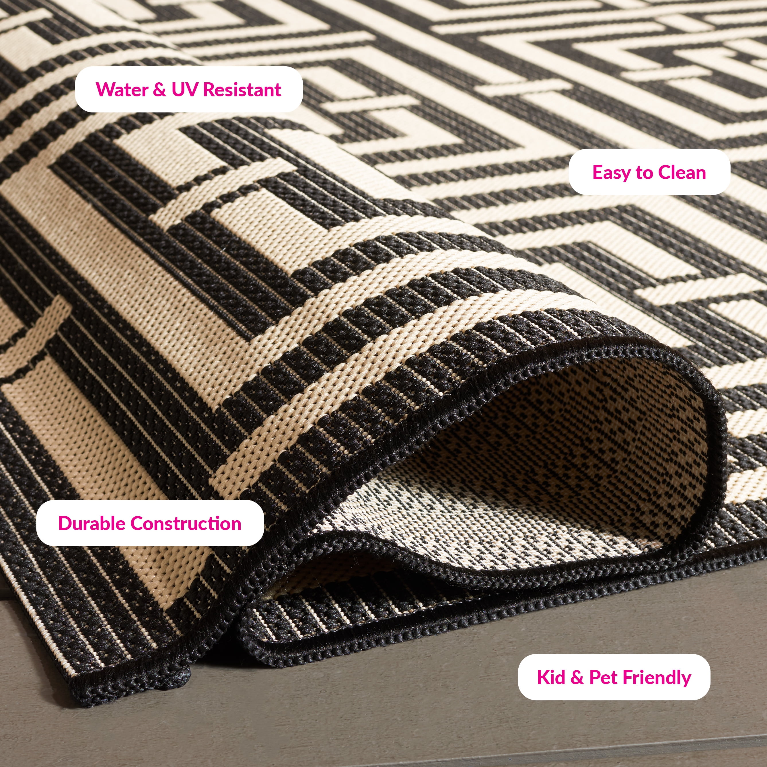 Safavieh Courtyard Ariana Geometric Indoor/Outdoor Area Rug, Black/Bone, 9' x 12'
