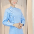 thumbnail image 5 of WULMLEO Nurse Scrubs Dress for Women Formal Lapel Neck Long Sleeve Button Down Work Dress Comfy Nursing Uniform Blue XL, 5 of 5