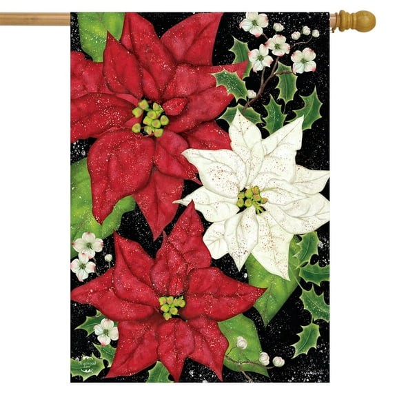 Briarwood Lane Festive Poinsettias Christmas House Flag
