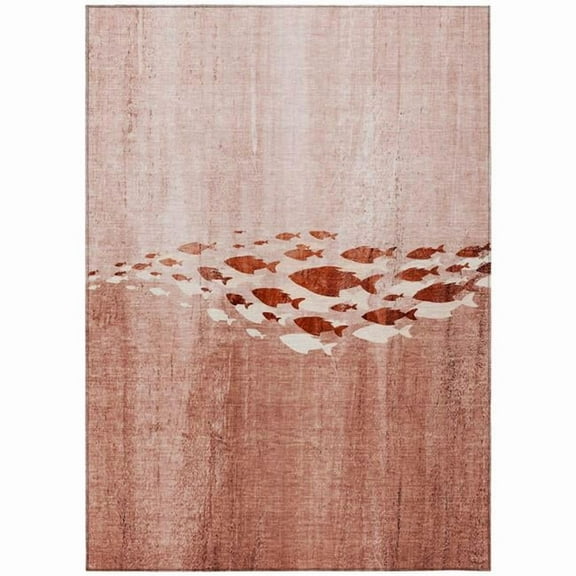 HomeRoots 579190 9 x 12 ft. Nautical Washable Indoor & Outdoor Rectangle Area Rug, Terra Cotta, Copper & Ivory
