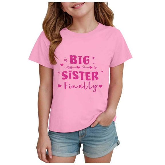 eileial Cute Shirts for Girls Big Sister Shirt Baby Girl Announcement Toddler Shirts Sibling Reveal Short Sleeve Cute Tee,Pink 13-14Years