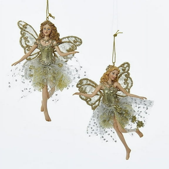 Kurt Adler Glittered Platinum Fairy Ornament, 2 Assorted