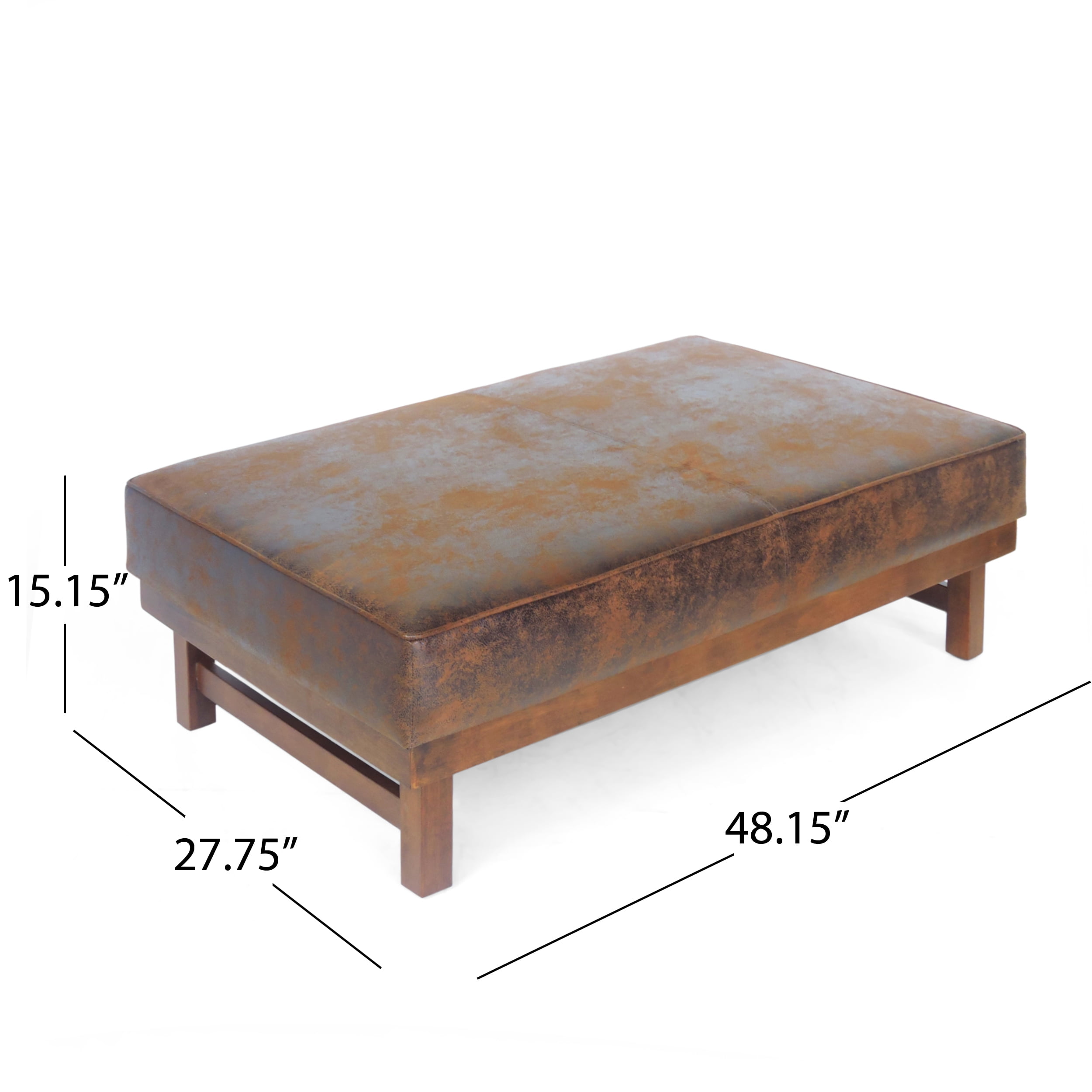 Noble House Clare Microfiber and Wood Cocktail Ottoman, Brown and Walnut