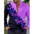 thumbnail image 1 of Camisa vintage con estampado floral para hombre, para uso diario, para salir, para fines de semana, para verano, primavera y otoño, camisa de poliéster rosa con cuello vuelto y manga larga, 1 of 6