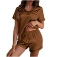 thumbnail image 2 of qolati Pajamas Set for Women Satin Short Sleeve Sleepwear Top and Shorts Soft V Neck Pjs Set Classic 2 Piece Loungewear Matching Outfits, 2 of 8
