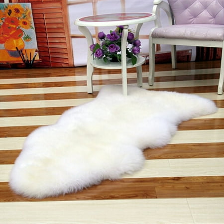 Colored Sheepskin Rugs Meigar 252119593140 Soft Sheepskin Plain Fluffy Skin Faux Fur Fake Rug Cheap Washable Mat Small Rugs,White color ()