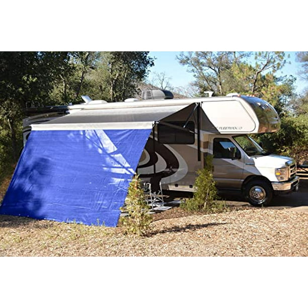 RV Awning Shade Motorhome Patio Sun Screen Complete Deluxe Kit (Blue