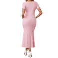 thumbnail image 3 of Vestido de maternidad Inspire Chic para mujer, con dobladillo de cola de pez, ajustado y de canalé, vestido maxi para antes, durante y después del embarazo, color rosa, talla L, 3 of 6