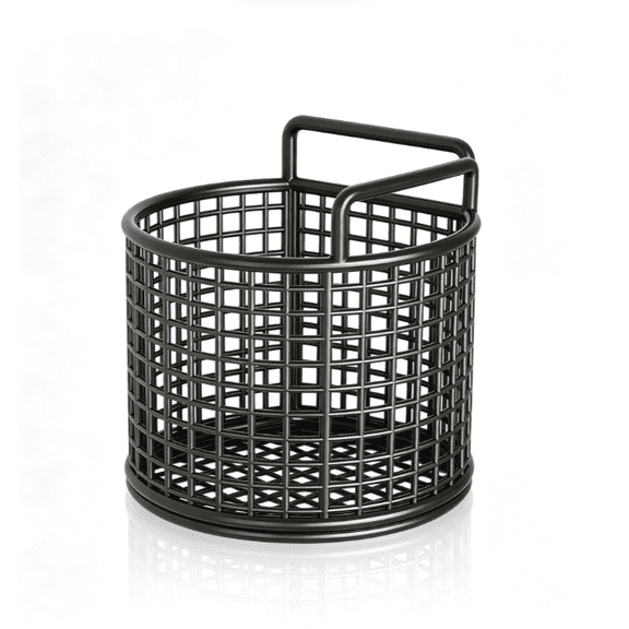 Brixlen Round Iron Wire Wall Mount Storage Basket, No‑Drill Hanging Circular Organizer Caddy for Bathroom Vanity Kitchen Small Items Storage