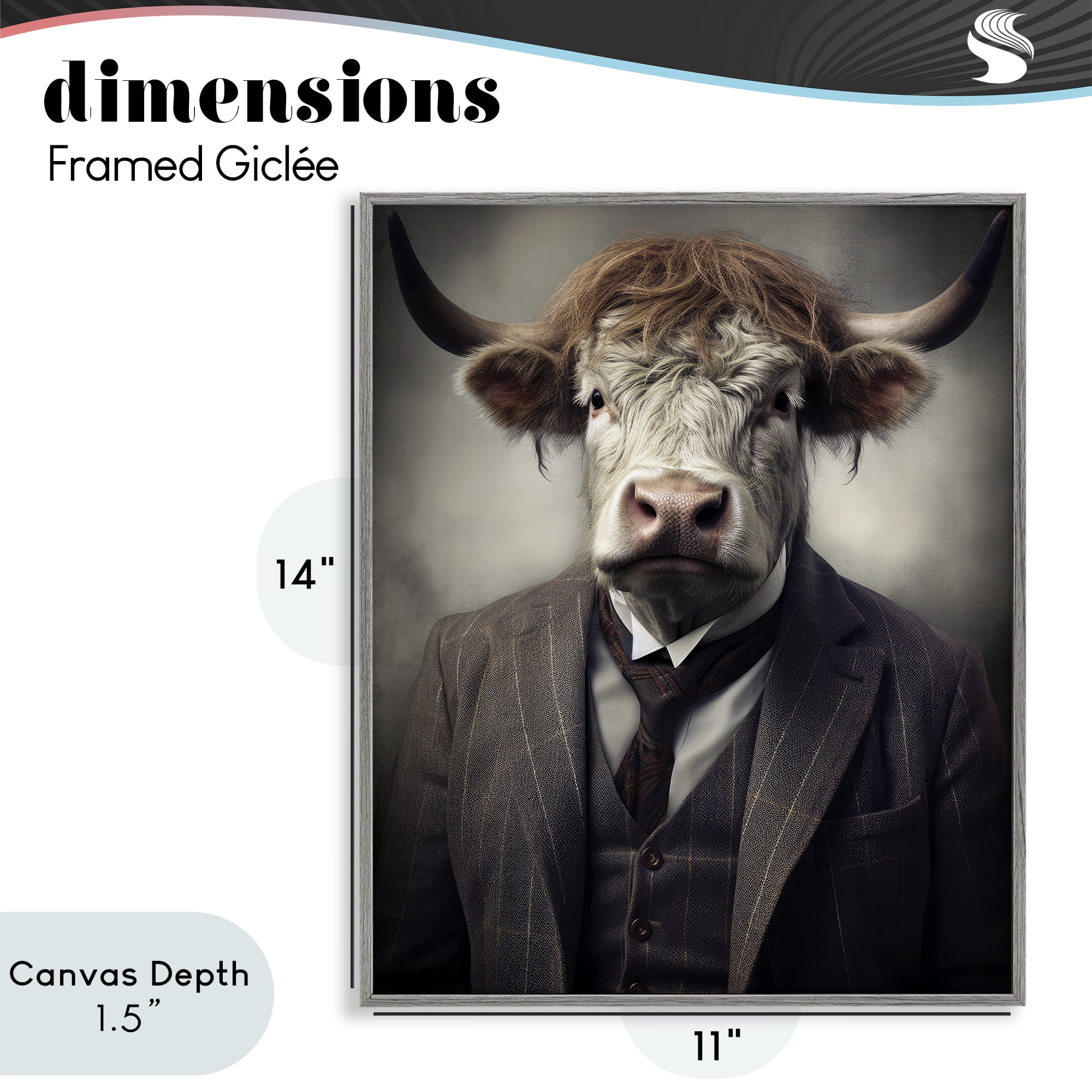 Stupell Industries Sophisticated Bull Portrait Gray Framed Giclee Art, design by Ray Powers