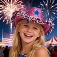 thumbnail image 6 of Independence Day Patriotic Denim Hat, with Red White Blue Ribbons & Five Pointed Star Design, Perfect for 4th of July Outdoor Parties Parades Celebrations Holiday Costume Headwear, Hot Pink, 6 of 6