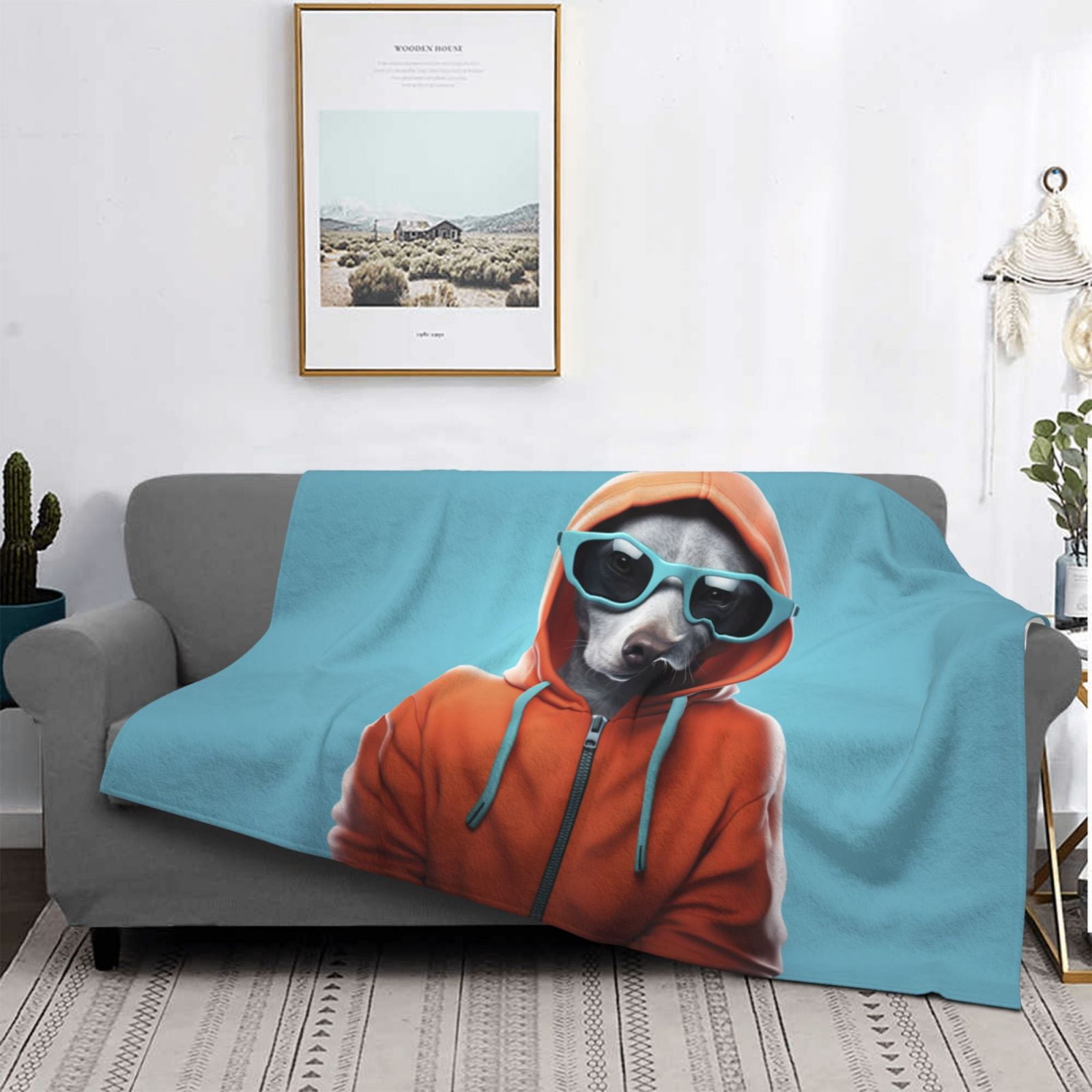 Throw Blanket for Couch - Cool Dog In Hoodie Soft Comfy Lightweight Cozy Warm Throw Blanket, Fuzzy Plush Flannel Blanket & Throws for Sofa and Bed All Season