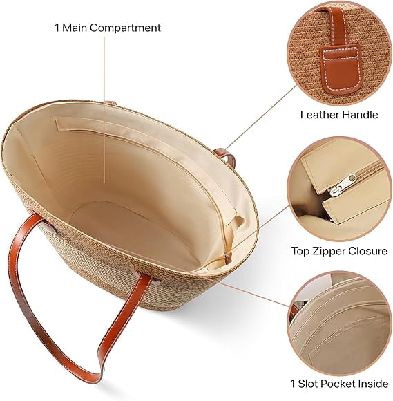 Nollia Straw Bags For Women | Travel Straw Totes Bag, Summer Woven Handmade, Shoulder Bag Handbag