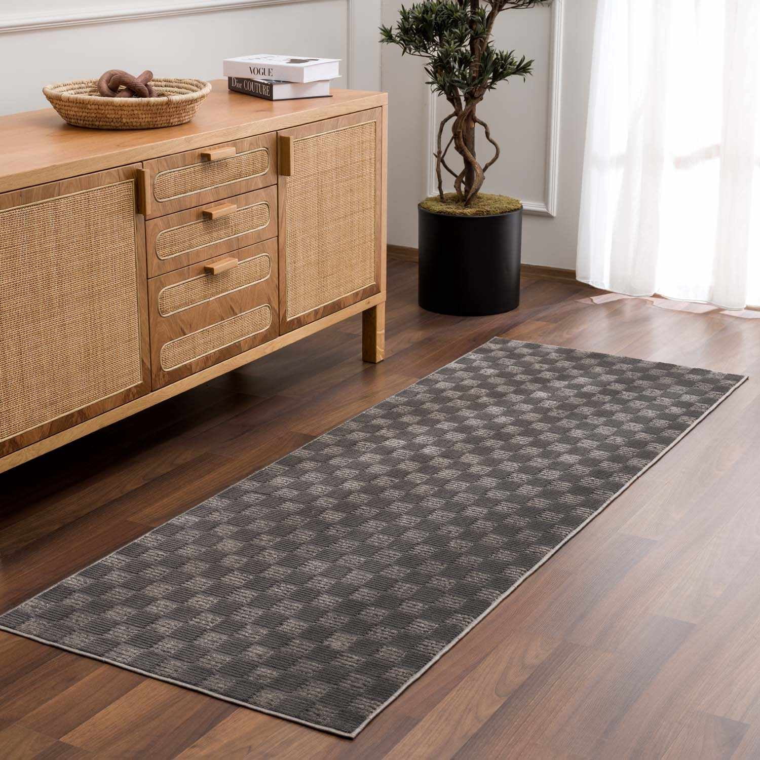 Hauteloom Truls Machine Washable Contemporary Area Rug - Modern Geometric Checkered Carpet for Living Room, Bedroom - Gray - 7'10" x 10'