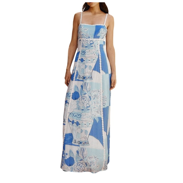 Kcodviy Robe Évasée Sans Manches à Bretelles Spaghetti pour Femme, Imprimée à Empiècements, Moulante, de Soirée, Midi, Robe pour Femme, Tenue de Boîte de Nuit, Robe de Vacances