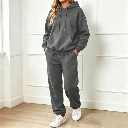 Huowey Sweatsuits Women 2 Piece Outfit Fall Loungewear Set Hoodie And Joggers Pants 2 Piece Set Long Sleeve Leisure Airport Tracksuit GY L