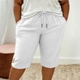 thumbnail image 5 of VBVC Women's Plus Size Cotton Linen Capri Pants , Side Button Summer Shorts For Women , Ladies' Drawstring Lounge Pants with Pockets, White , L-5XL, 5 of 7