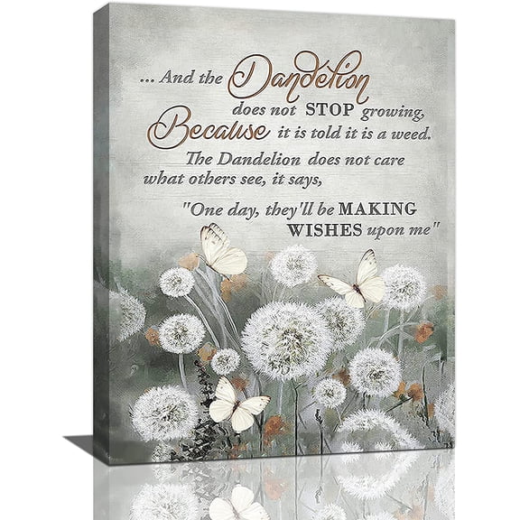 Rustic Gray Wall Art Country Dandelion Butterfly Wall Decor Dandelion Pictures Canvas Prints Motivational Framed Modern Artwork for Home Living Room Bedroom Bathroom12 x16