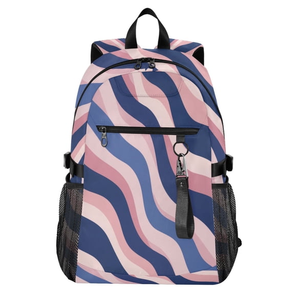 Full‑Print Casual Laptop Backpack, 20L Water‑Resistant Twill Tote Daypack with 14 Inch Computer Compartment for School Business Travel Minimalist Wavy Stripe
