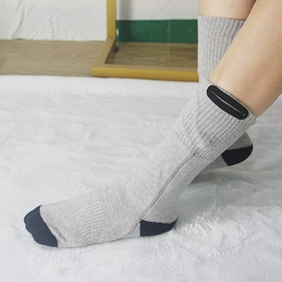 Gapacks Heated Socks for Men, Mid-Calf Gray, One Size Fits All, Thermal Warm Socks with Breathable Cotton, Ideal for Outdoor Hiking Skiing & Cold Weather