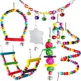 thumbnail image 3 of Parakeet Toys Set, Colorful Bird Toys for Parakeets, Pet Bird Cage Hammock Swing Climbing Ladders Chewing Toy Mirror Hanging Bell Wooden Perch for Budgerigar, Conures, Love Birds (A), 3 of 10