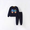 thumbnail image 2 of Little Boys Outfits Sets Winter Kids Hoodie Pants With Truck Embroidery Soft Two Piece Fall Clothing Sets Dark Blue Size 6-7T, 2 of 9