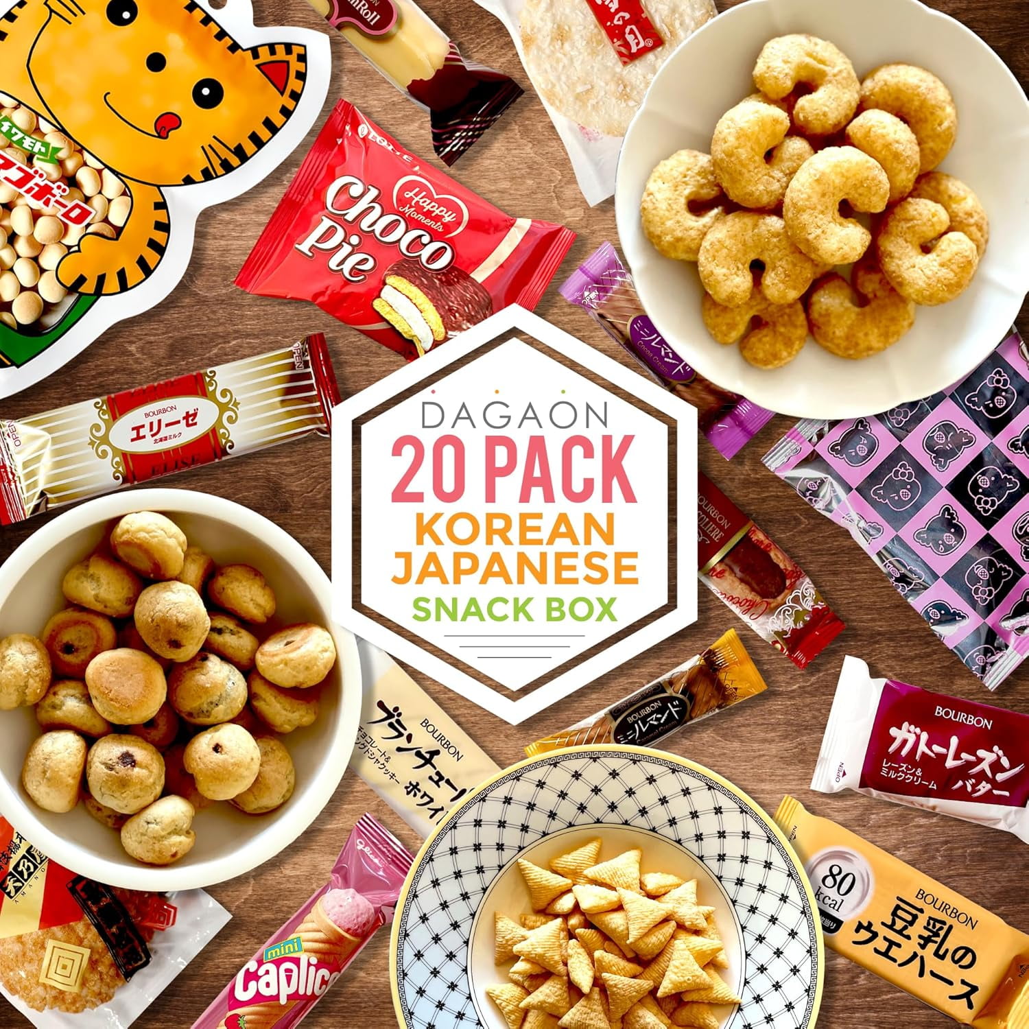 Korean Japanese Snack Box 20 Count - Collection of Snacks Including Ramen, Biscuits, Cookies, Pies, Crackers, Chips, Candies and Much More from Japan and Korea. Dagashi Assortments Set.