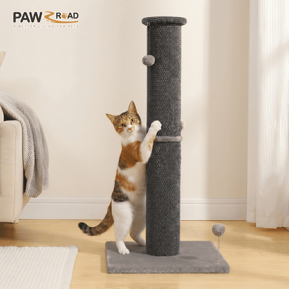 PAWZ Road 40" Tall Large Cat Scratching Post - Durable Polyester Fabric, Wide Stable Base, Dark Gray