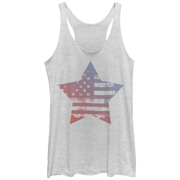 Women's Lost Gods American Flag Star  Racerback Tank Top White Heather Medium