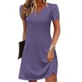 thumbnail image 2 of ClodeEU Women's Simple T Shirt Loose Dress,Cut Out Neckline,Short Sleeve Casual Mini Dress A-Purple,Womens Plus S, 2 of 6