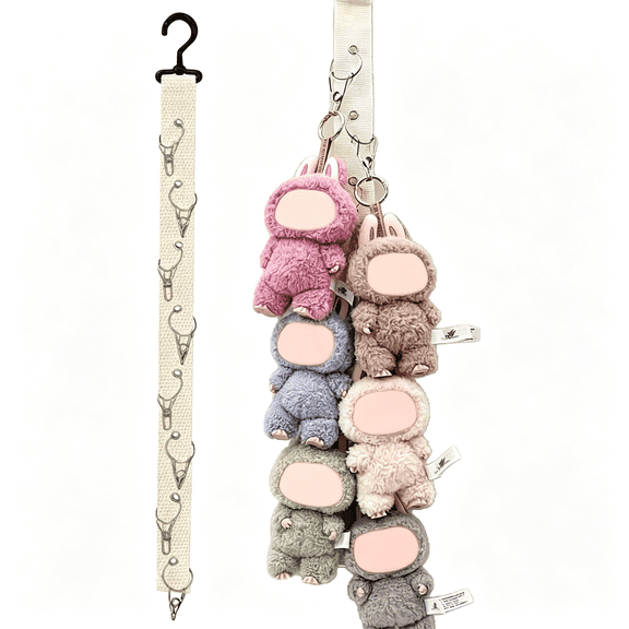 LQSEO Plush Doll Hanging Storage Rope Display Rack with 8 Clips-Wall Hanging Organizer for Keycha" Plushies,Mini Toys- Holds Up to 3Kg(White)