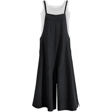 Women Casual Loose Long Bib Pants Wide Leg Jumpsuits Baggy Cotton Rompers Overalls with Pockets