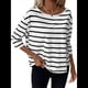 thumbnail image 3 of Camisetas de 3/4 para Mujer, Camisas A Rayas con Cuello , Camisetas de Algodón Francés Negro XXL, 3 of 9