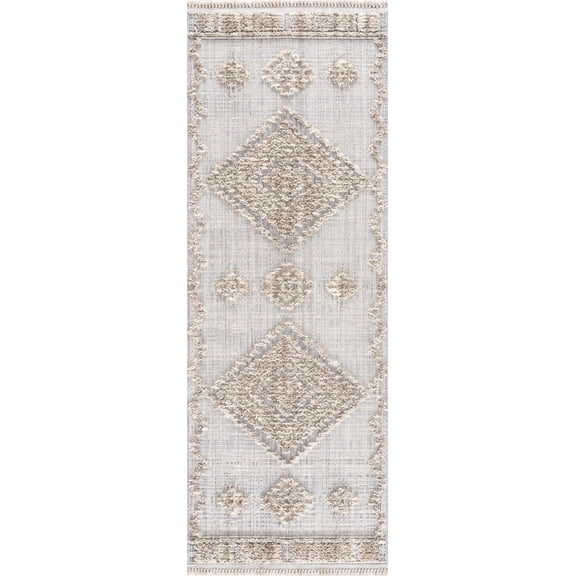 BoutiqueRugs Ampusungan High Low Runner Rug - Charcoal, Cream, Beige - 2'7" x 10' Runner