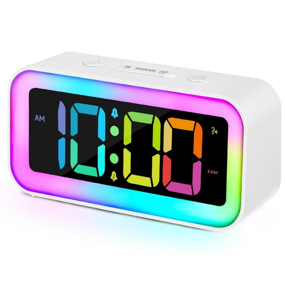 Reloj despertador Cadmos Loud con luz nocturna RGB, doble alarma, blanco