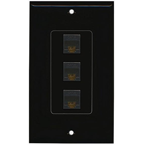RiteAV (1 Gang Decorative 3 Cat6 Black Wall Plate Black