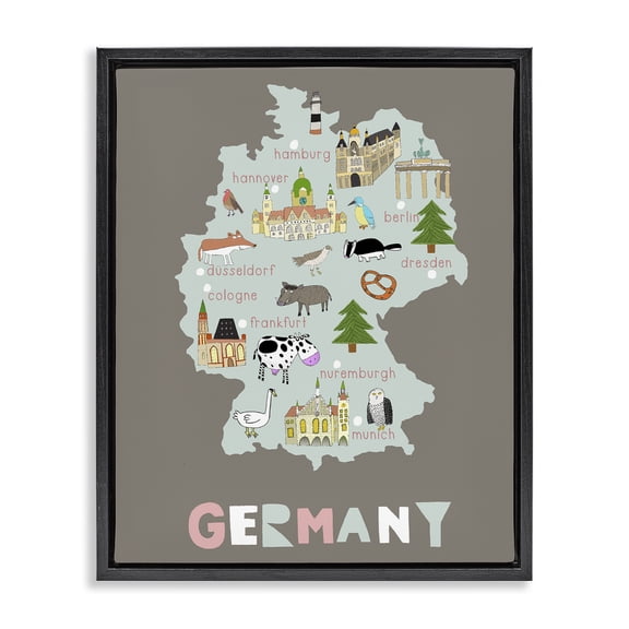 Kid's Map of Germany Black Framed Floater Canvas Wall Art, design by Carla Daly